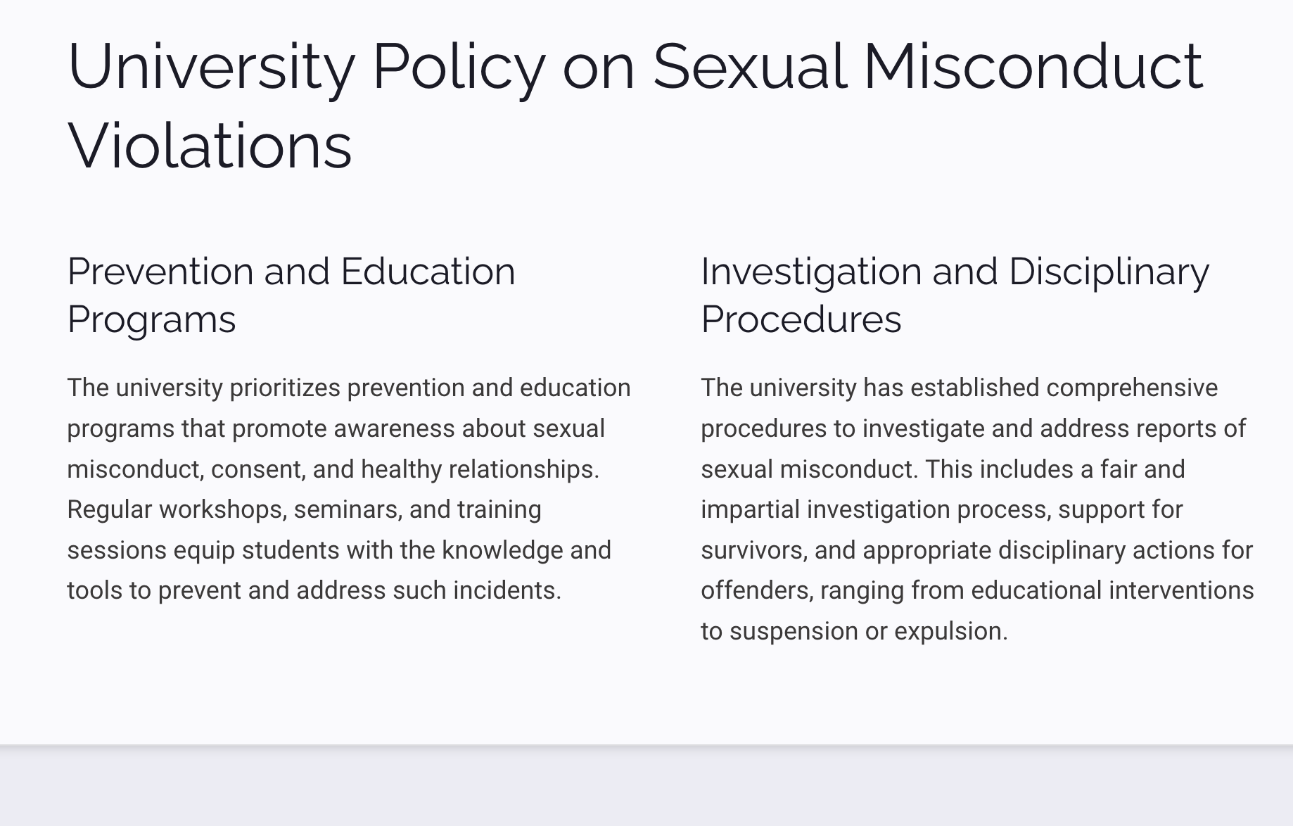 AI Creates Clear Sexual Misconduct Code for University
